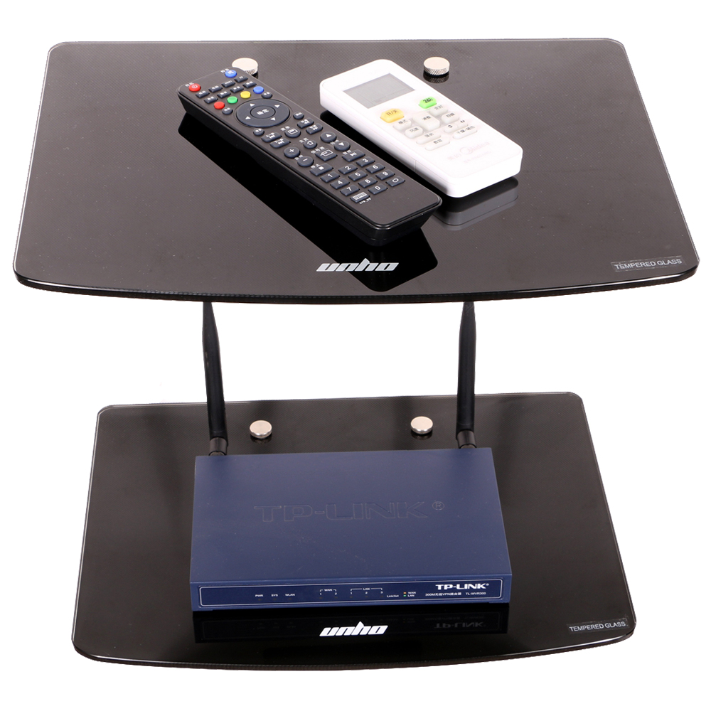 Black Tempered Glass 2 Tier Floating Shelf Shelves For TV DVD Player